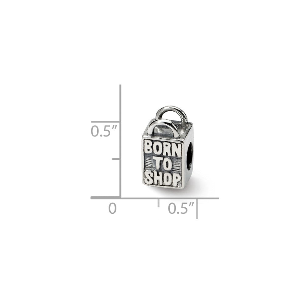 Alternate view of the Sterling Silver Born to Shop, Shopping Bag Bead Charm by The Black Bow Jewelry Co.