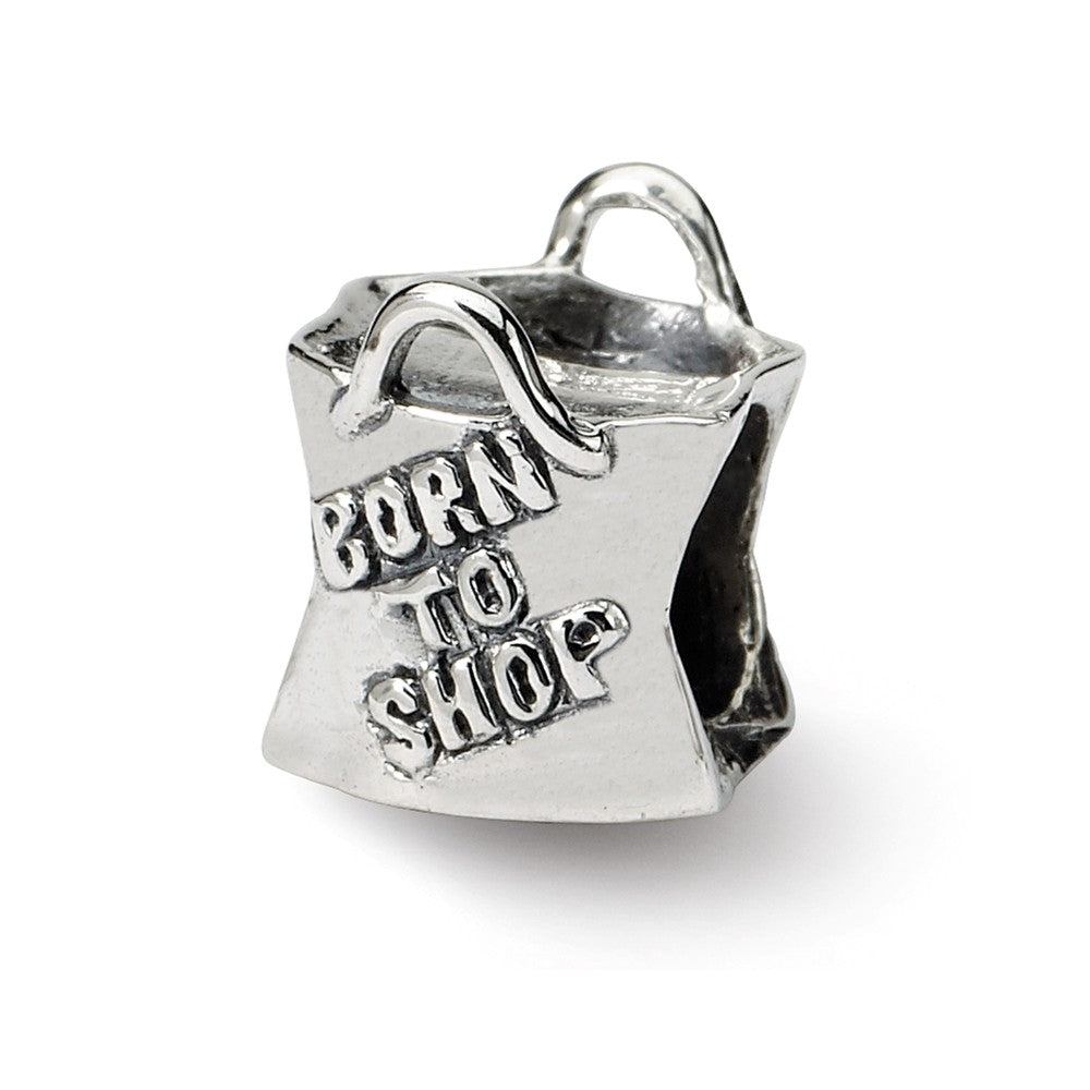 Sterling Silver, Born to Shop, Shopping Bag Bead Charm, Item B9868 by The Black Bow Jewelry Co.