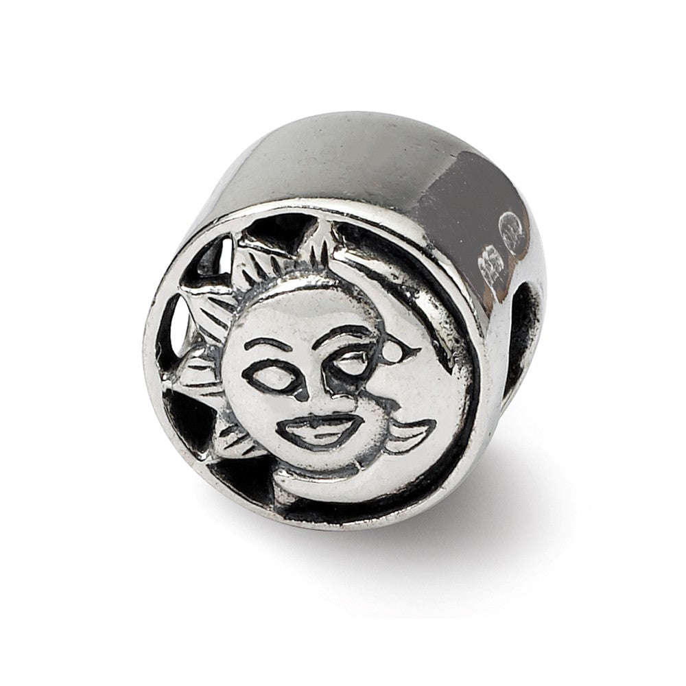 Sterling Silver Sun and Moon Bead Charm, Item B9871 by The Black Bow Jewelry Co.