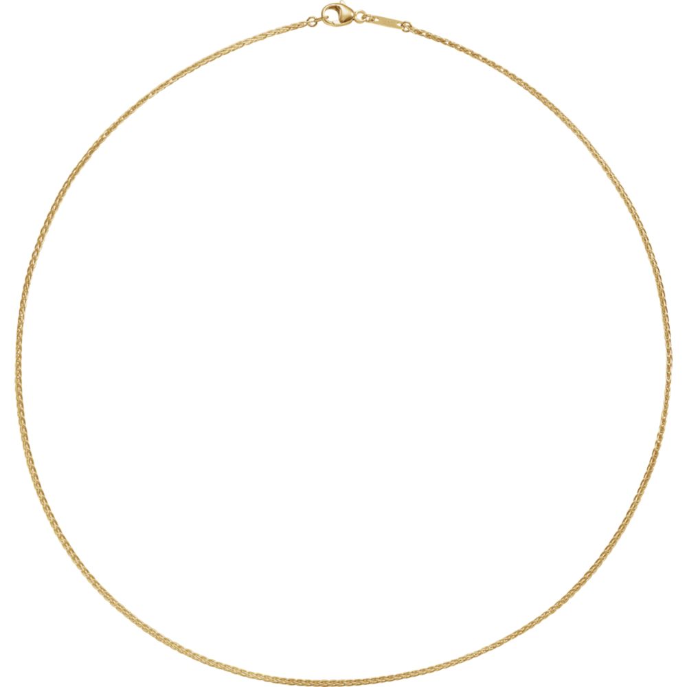 Alternate view of the 18k Yellow Gold 1.2mm Solid Wheat Chain Necklace by The Black Bow Jewelry Co.