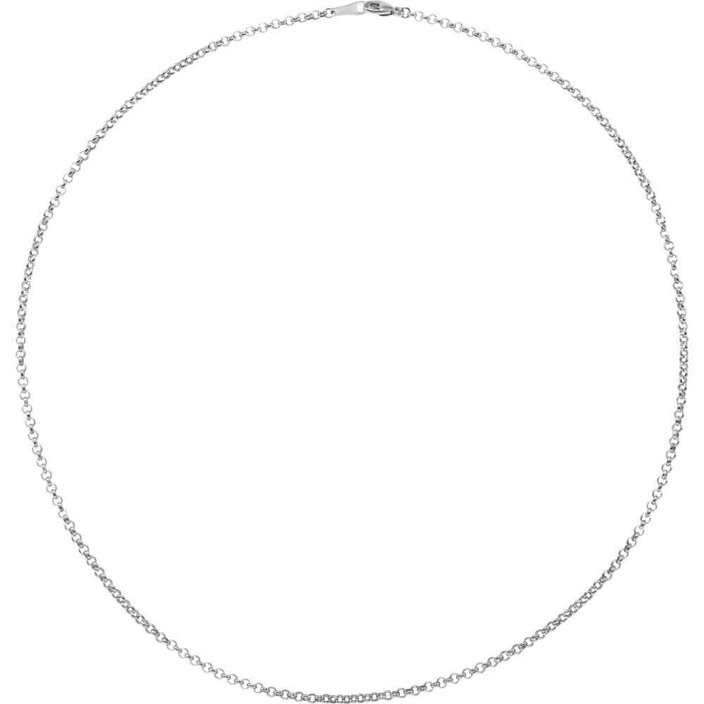 Alternate view of the 18k White Gold 2.4mm Hollow Rolo Chain Necklace by The Black Bow Jewelry Co.