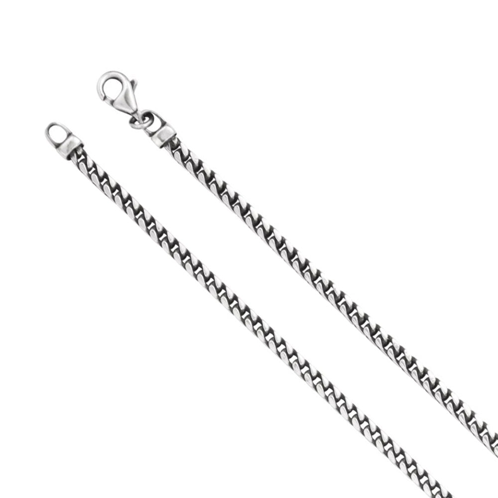 Antiqued Sterling Silver 3mm Solid Square Franco Chain Necklace, Item C10033 by The Black Bow Jewelry Co.