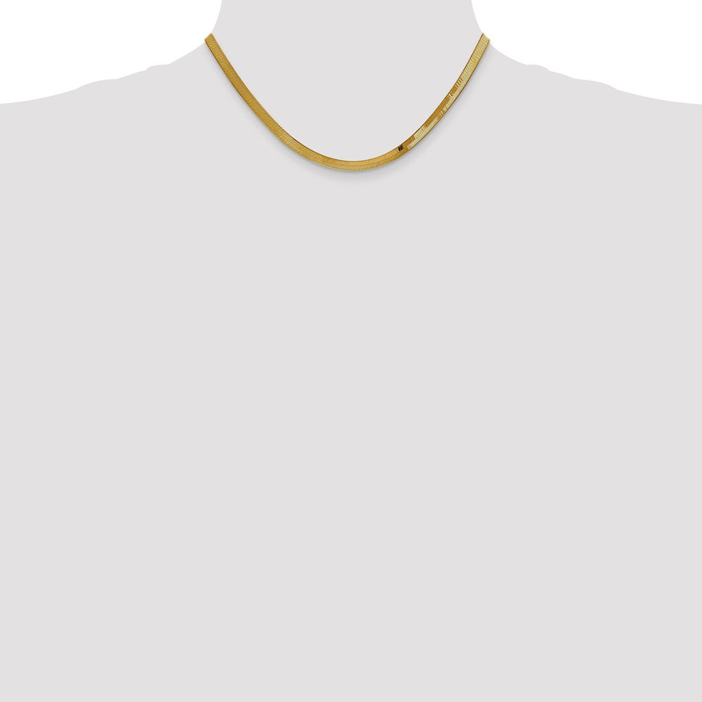 Alternate view of the 4mm 10k Yellow Gold Solid Herringbone Chain Necklace by The Black Bow Jewelry Co.