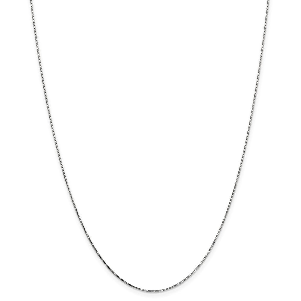 Alternate view of the 0.8mm 14k White Gold Solid Box Chain Lobster Clasp Necklace by The Black Bow Jewelry Co.