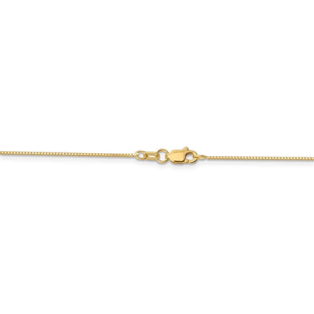Alternate view of the 0.8mm 14k Yellow Gold Solid Box Chain Lobster Clasp Necklace by The Black Bow Jewelry Co.