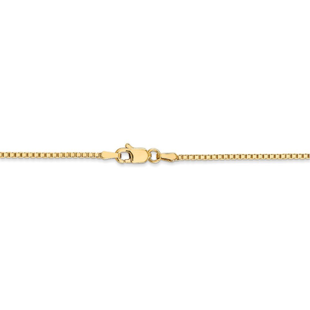 Alternate view of the 1.3mm 14k Yellow Gold Solid Box Chain Necklace by The Black Bow Jewelry Co.