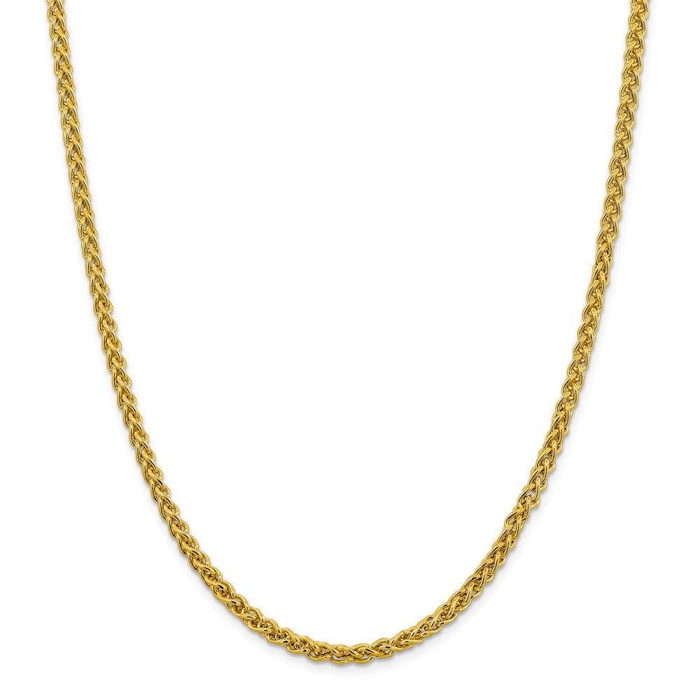 Alternate view of the 4mm 14k Yellow Gold Hollow Wheat Chain Necklace by The Black Bow Jewelry Co.