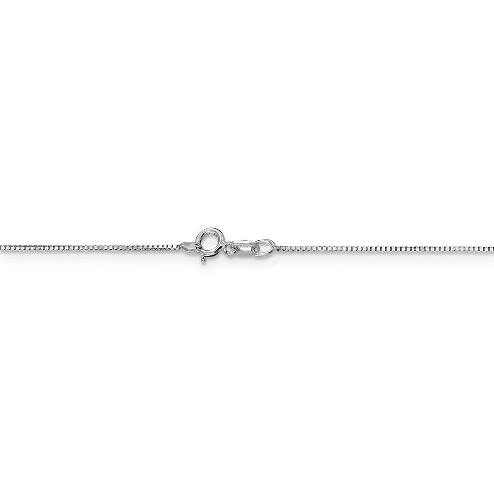 Alternate view of the 0.8mm 14K White Gold Solid Box Chain Necklace by The Black Bow Jewelry Co.
