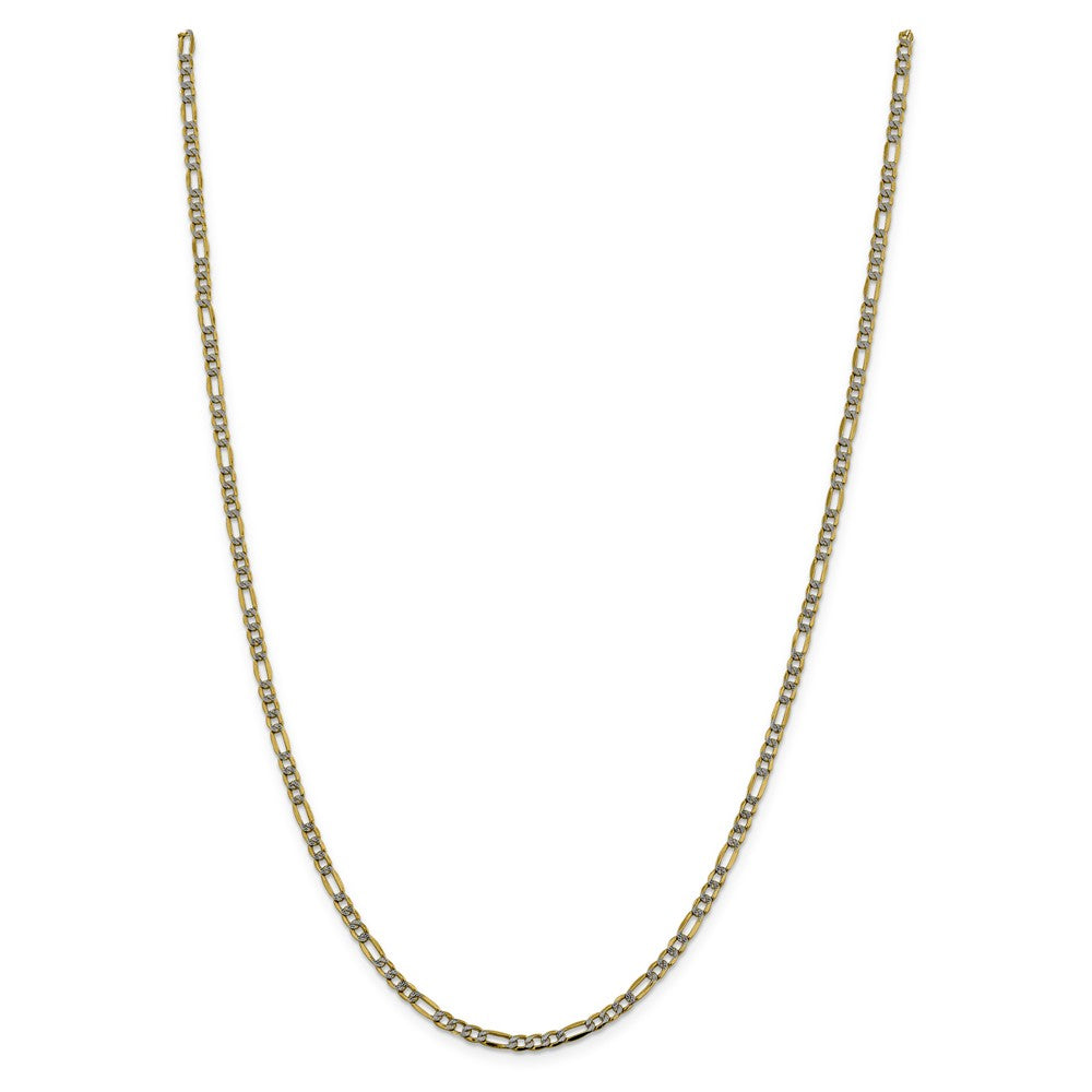 Alternate view of the 3.25mm 14k Yellow Gold &amp; Rhodium Hollow Pave Figaro Chain Necklace by The Black Bow Jewelry Co.