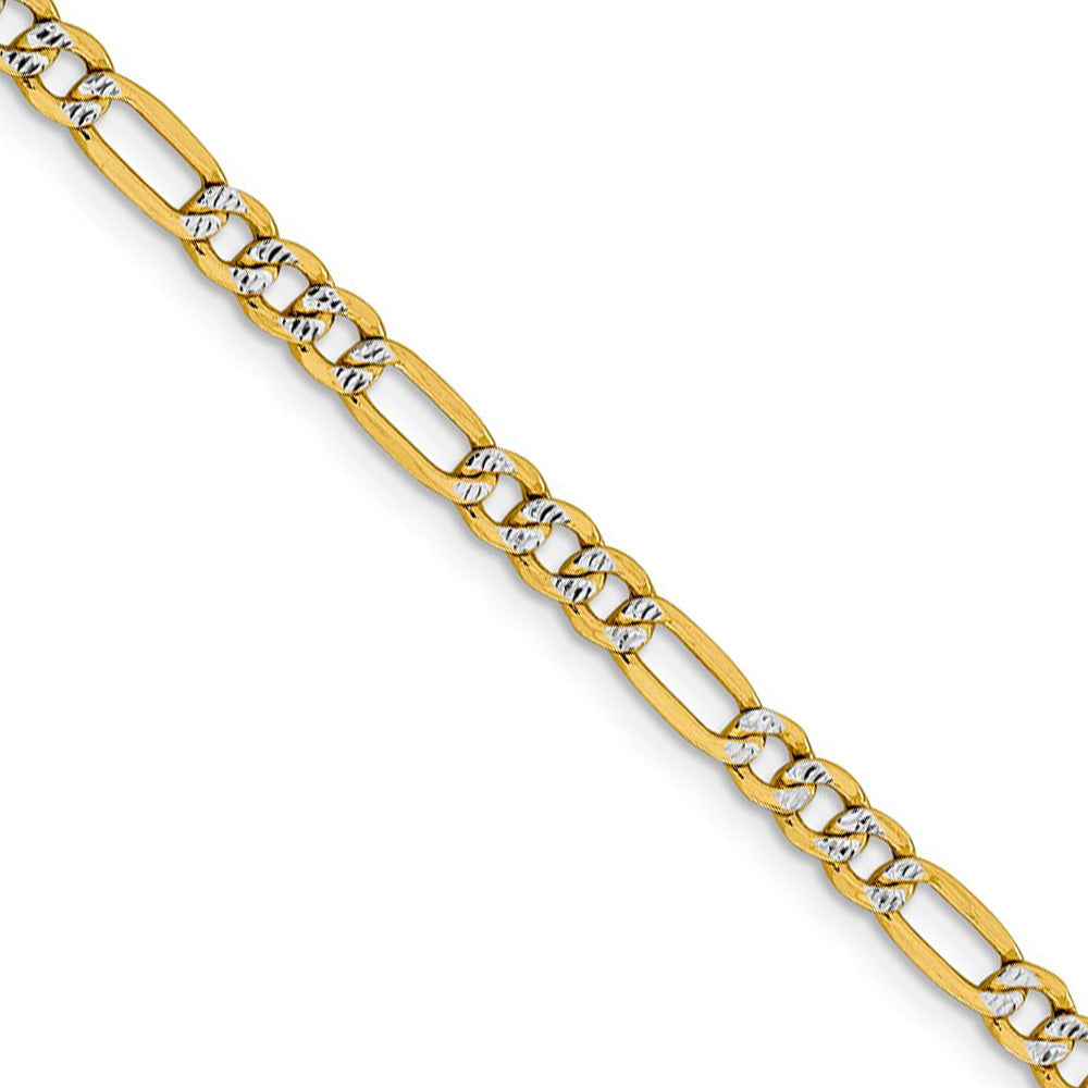 4mm 14k Yellow Gold &amp; Rhodium Hollow Pave Figaro Chain Necklace, Item C10251 by The Black Bow Jewelry Co.