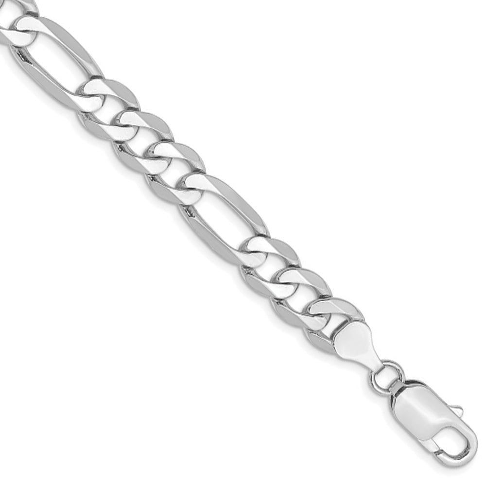 Men&#39;s 7.5mm 14k White Gold Solid Flat Figaro Chain Necklace, Item C10255 by The Black Bow Jewelry Co.