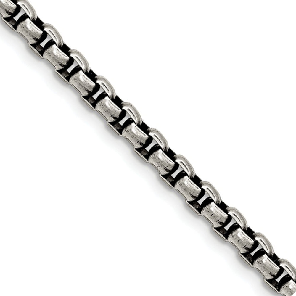 4mm Stainless Steel Polished Round Box Chain Necklace, Item C10284 by The Black Bow Jewelry Co.