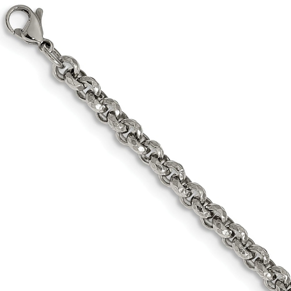 5mm Stainless Steel Fancy Textured Rolo Chain Necklace, Item C10286 by The Black Bow Jewelry Co.