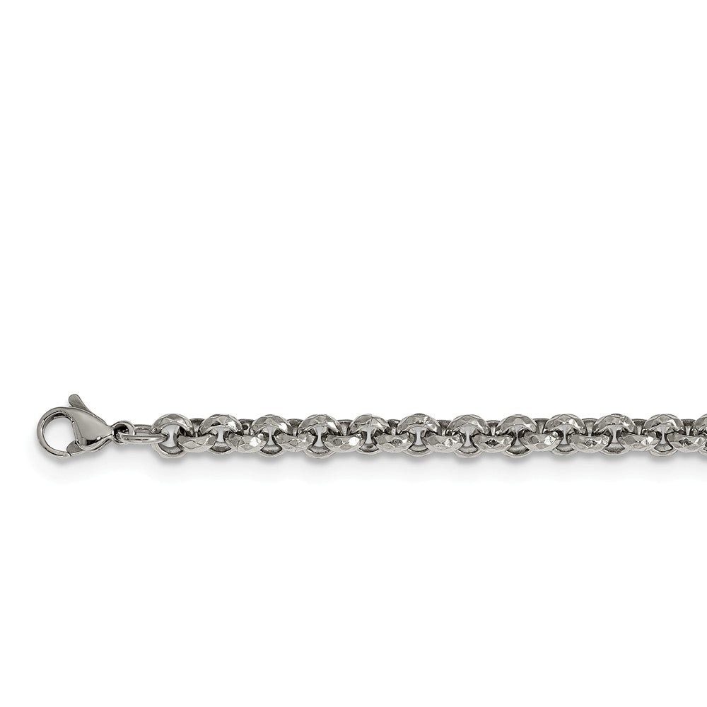 Alternate view of the 5mm Stainless Steel Fancy Textured Rolo Chain Necklace by The Black Bow Jewelry Co.