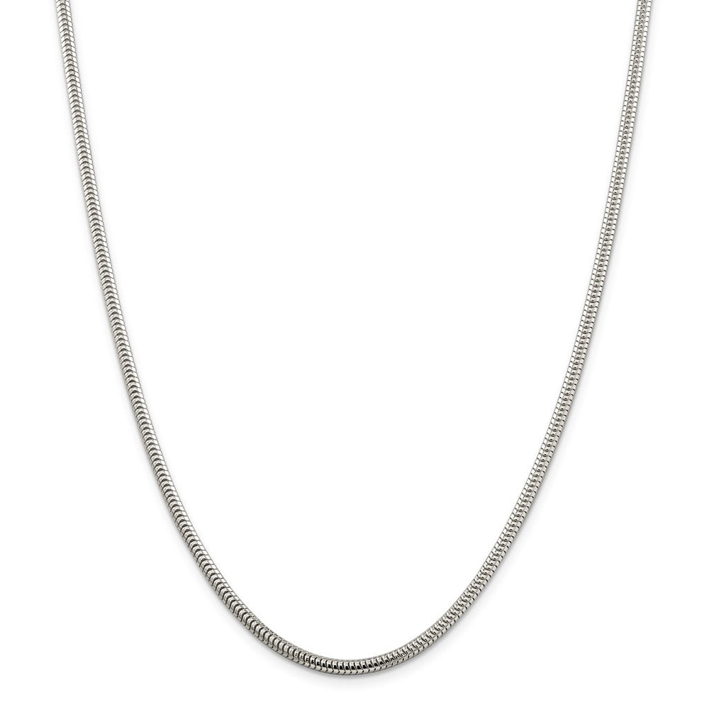 Alternate view of the 3mm Sterling Silver Solid Classic Round Snake Chain Necklace by The Black Bow Jewelry Co.