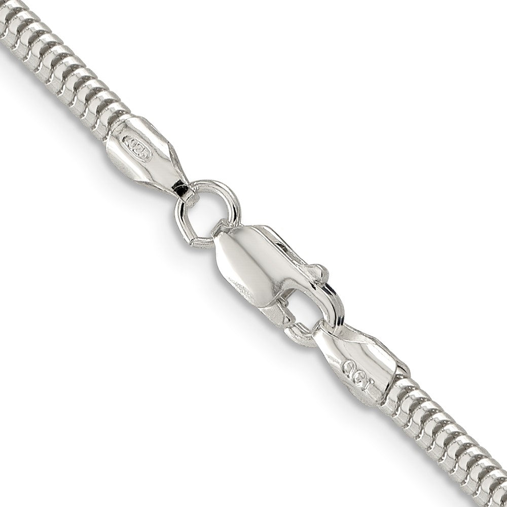 Alternate view of the 3mm Sterling Silver Solid Classic Round Snake Chain Necklace by The Black Bow Jewelry Co.