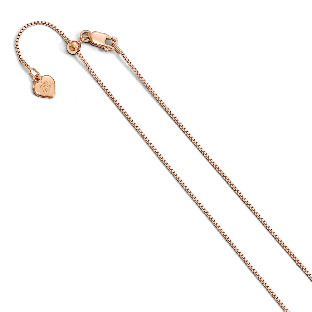 0.85mm Rose Gold Tone Sterling Silver Adjustable Box Chain Necklace, Item C10329 by The Black Bow Jewelry Co.