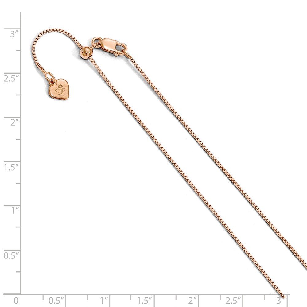 Alternate view of the 0.85mm Rose Gold Tone Sterling Silver Adjustable Box Chain Necklace by The Black Bow Jewelry Co.