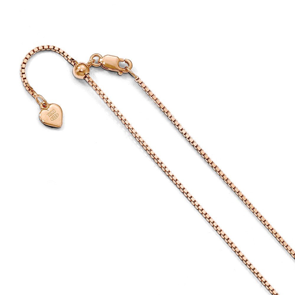 1.1mm Rose Gold Tone Sterling Silver Adjustable Box Chain Necklace, Item C10333 by The Black Bow Jewelry Co.