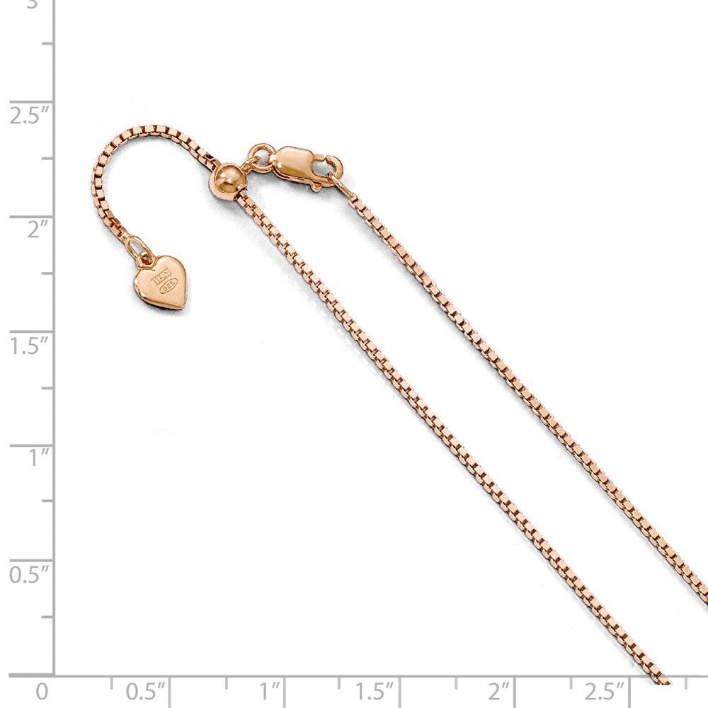 Alternate view of the 1.1mm Rose Gold Tone Sterling Silver Adjustable Box Chain Necklace by The Black Bow Jewelry Co.