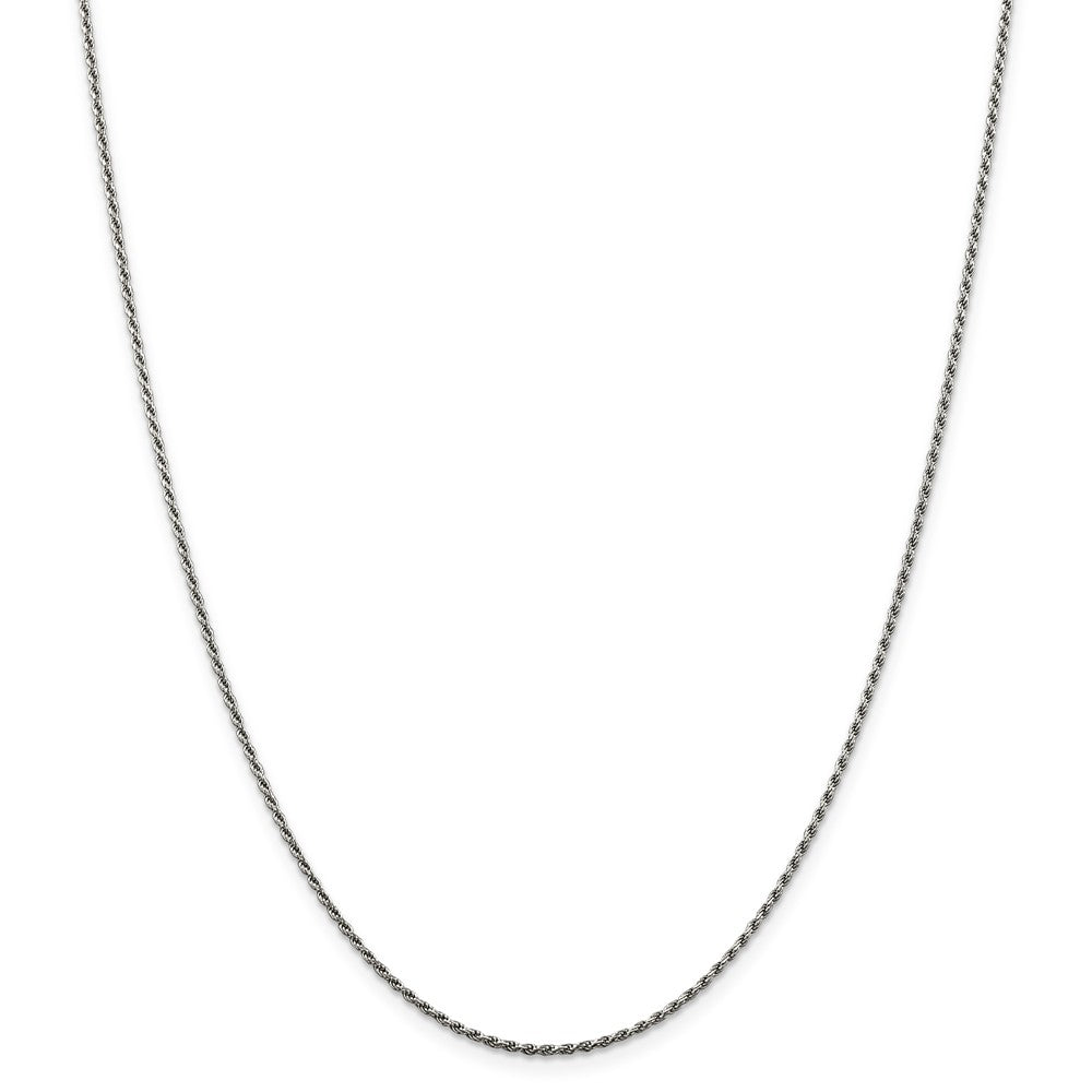 Alternate view of the 1.5mm Rhodium Plated Sterling Silver Solid D/C Rope Chain Necklace by The Black Bow Jewelry Co.