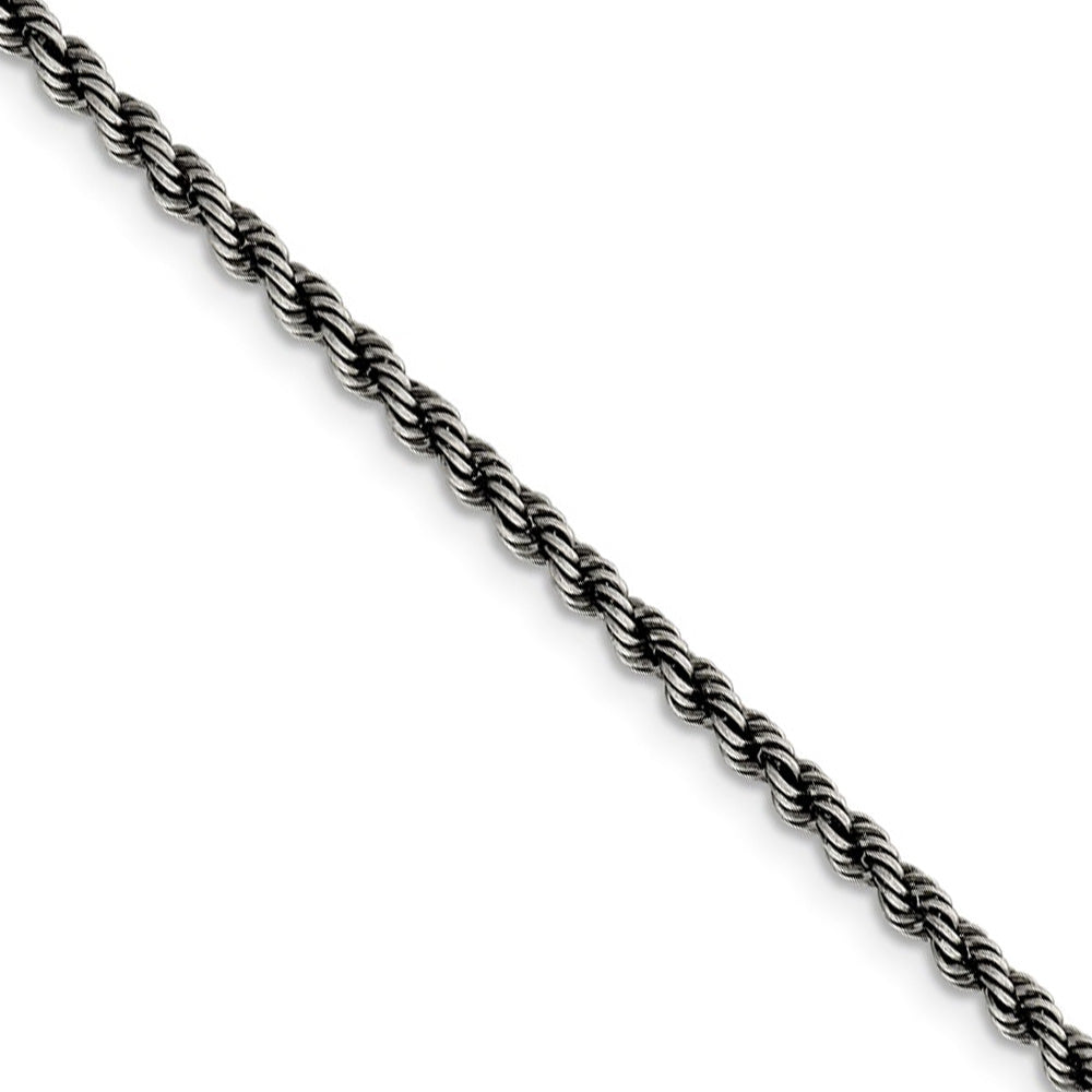 2.5mm Sterling Silver &amp; Black Plated Solid Rope Chain Necklace, Item C10391 by The Black Bow Jewelry Co.