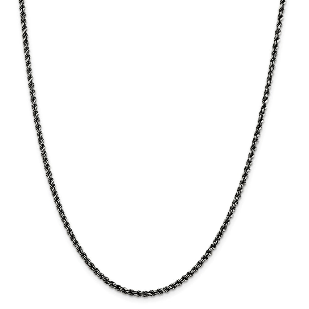 Alternate view of the 2.5mm Sterling Silver &amp; Black Plated Solid Rope Chain Necklace by The Black Bow Jewelry Co.