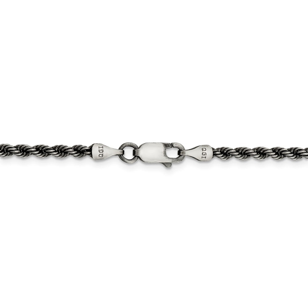 Alternate view of the 2.5mm Sterling Silver &amp; Black Plated Solid Rope Chain Necklace by The Black Bow Jewelry Co.