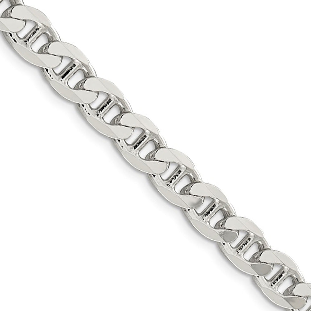 Mens 7.4mm Sterling Silver Solid Flat Cuban Anchor Chain Necklace, Item C10406 by The Black Bow Jewelry Co.