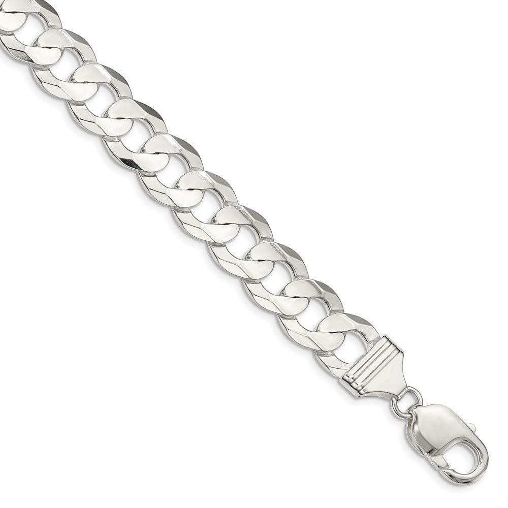 Men&#39;s 12mm Sterling Silver Solid Concave Beveled Curb Chain Necklace, Item C10422 by The Black Bow Jewelry Co.