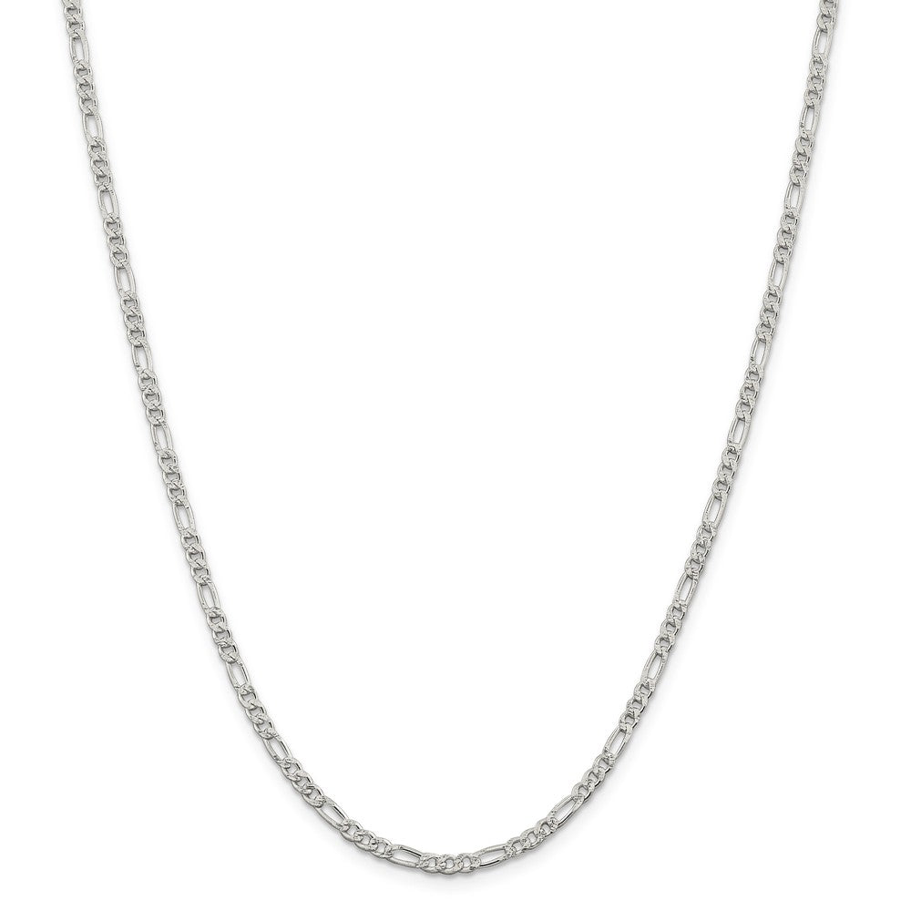 Alternate view of the 3mm Sterling Silver Solid Pave Flat Figaro Chain Necklace by The Black Bow Jewelry Co.