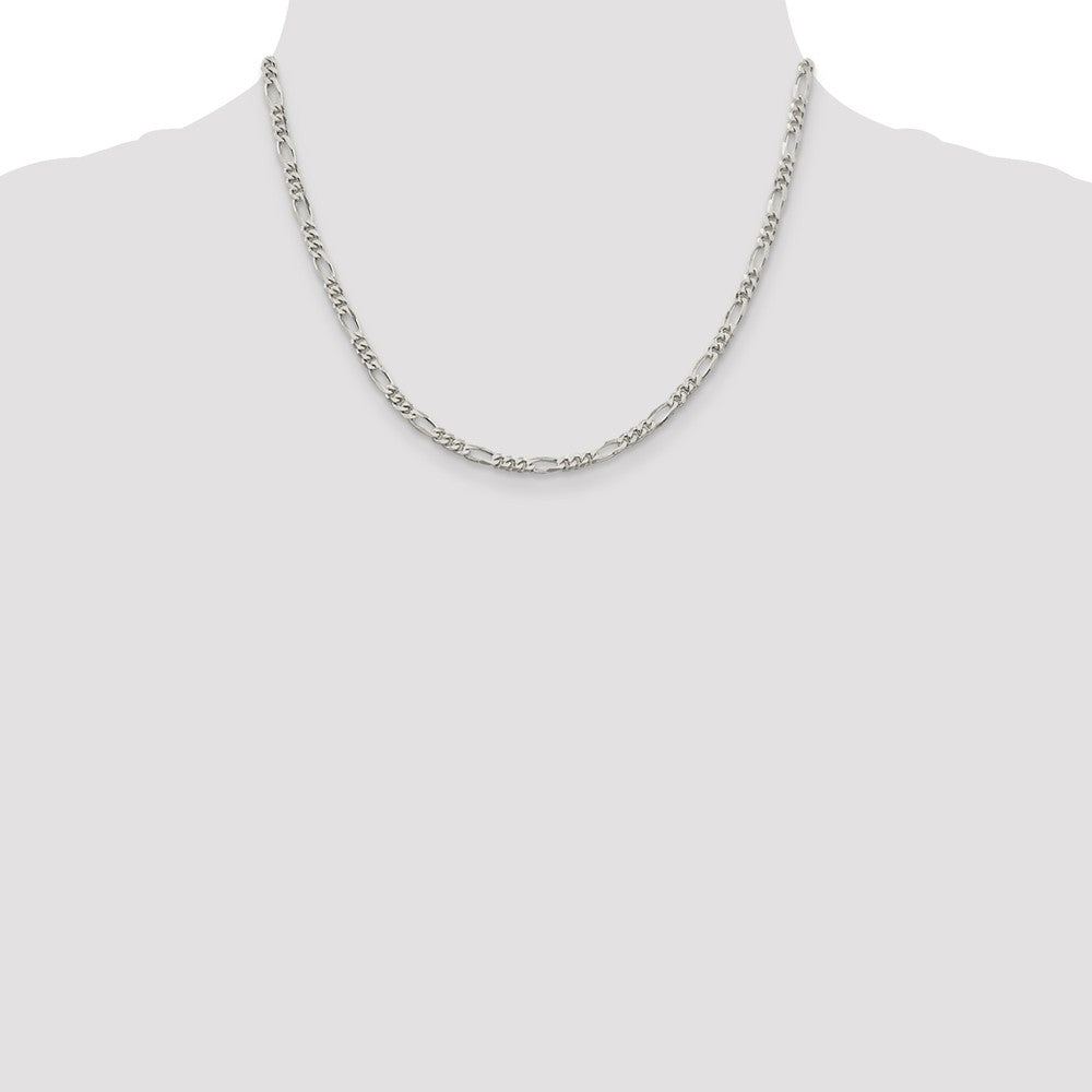 Alternate view of the 4mm Rhodium Plated Sterling Silver Solid Figaro Chain Necklace by The Black Bow Jewelry Co.