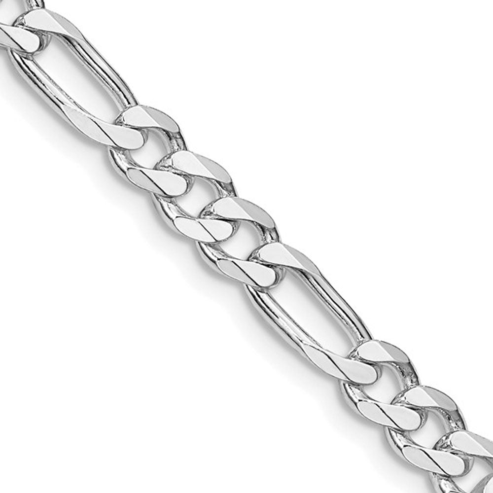 5.25mm Rhodium Sterling Silver Solid Figaro Chain Bracelet, Item C10446-B by The Black Bow Jewelry Co.