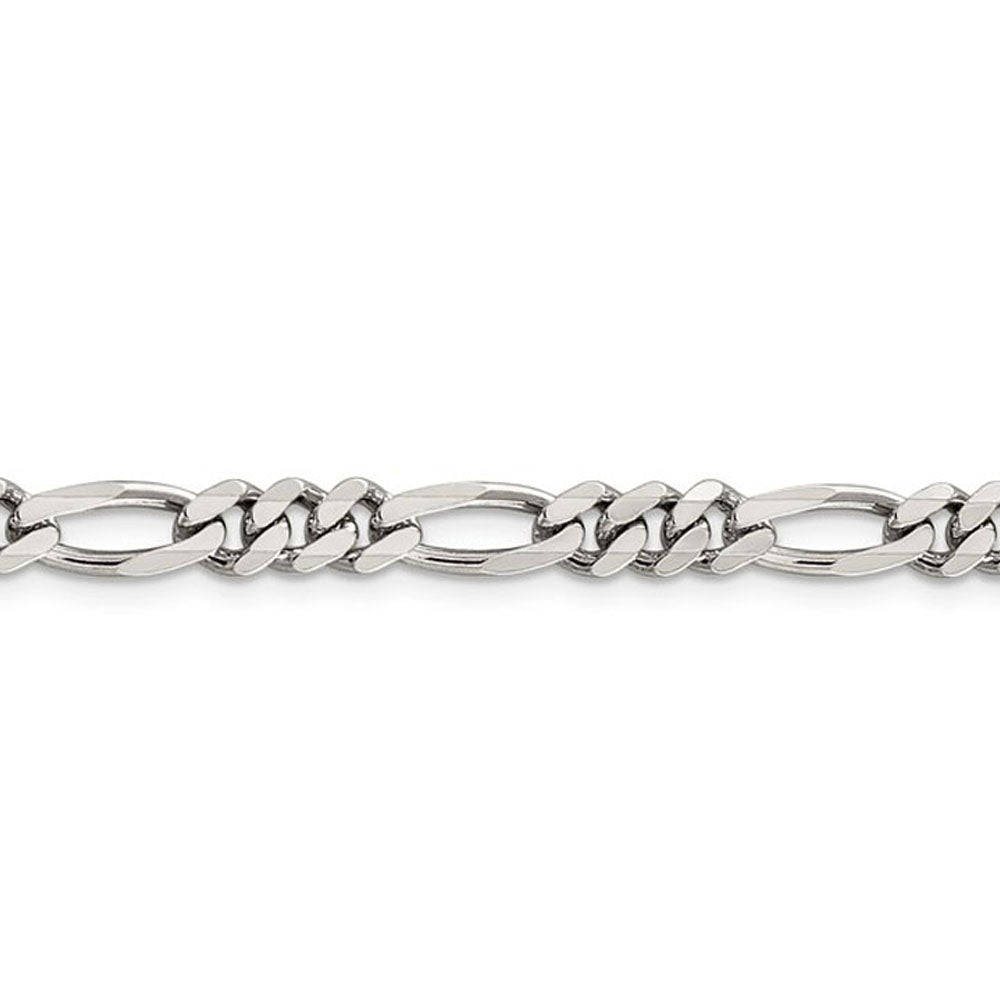 Alternate view of the 5.25mm Rhodium Sterling Silver Solid Figaro Chain Bracelet by The Black Bow Jewelry Co.