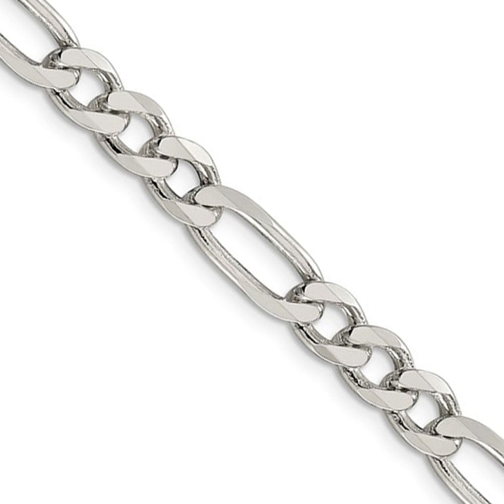 6.5mm Rhodium Plated Sterling Silver Solid Figaro Chain Bracelet, Item C10447-B by The Black Bow Jewelry Co.