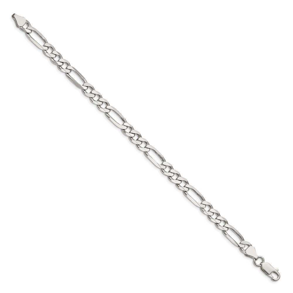 Alternate view of the 6.5mm Rhodium Plated Sterling Silver Solid Figaro Chain Bracelet by The Black Bow Jewelry Co.