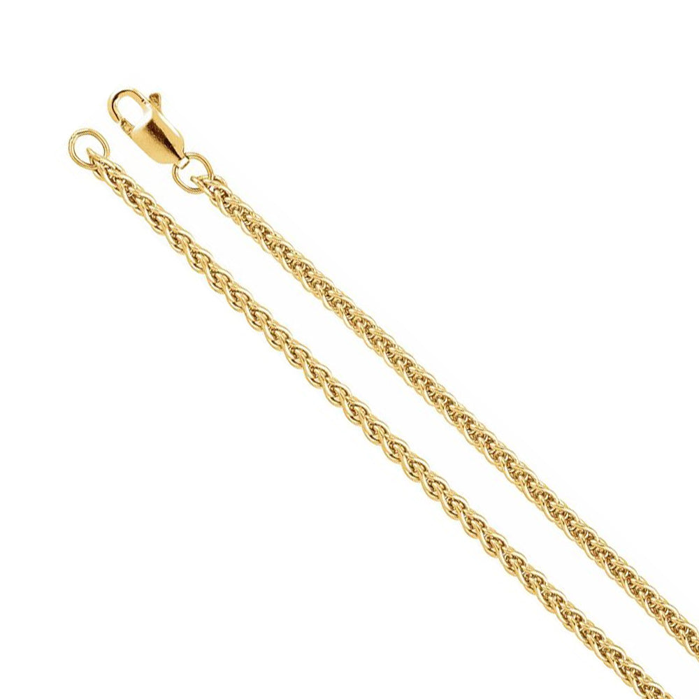 Alternate view of the 2.4mm 14K Yellow Gold Solid Wheat Chain Necklace by The Black Bow Jewelry Co.