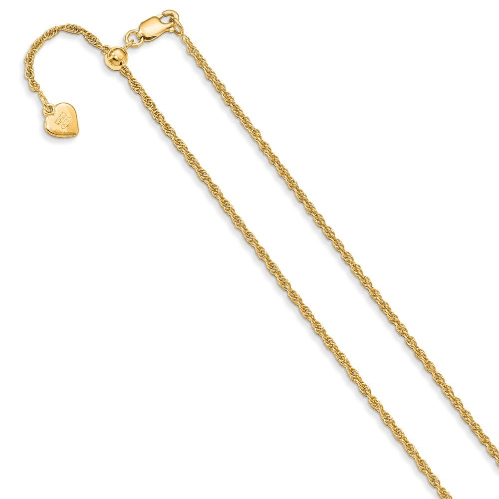 1.35mm Gold Tone Plated Sterling Silver Adj. Loose Rope Chain, 22 Inch, Item C10494 by The Black Bow Jewelry Co.
