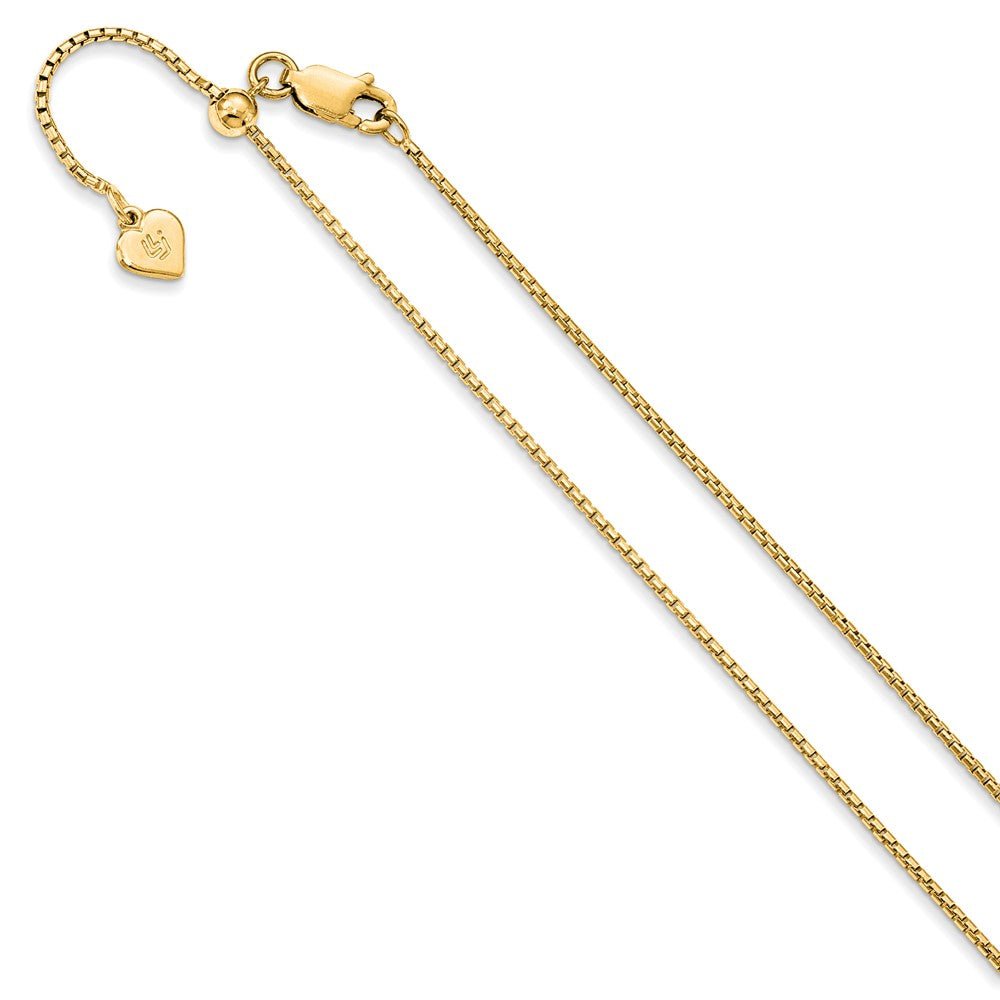 1.25mm Gold Tone Plated Silver Adj. Hollow Round Box Chain, 22 Inch, Item C10496 by The Black Bow Jewelry Co.