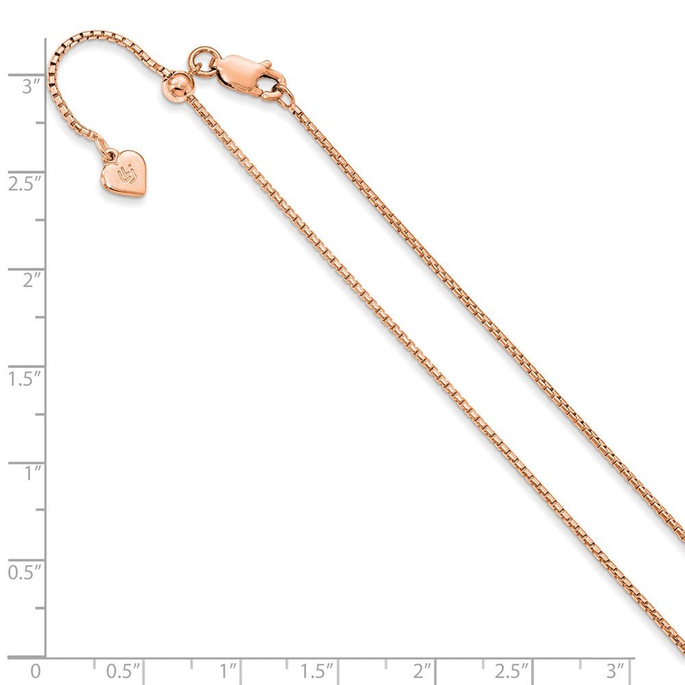 Alternate view of the 1.25mm Rose Gold Tone Plated Silver Adj. Hollow Round Box Chain 22 In by The Black Bow Jewelry Co.