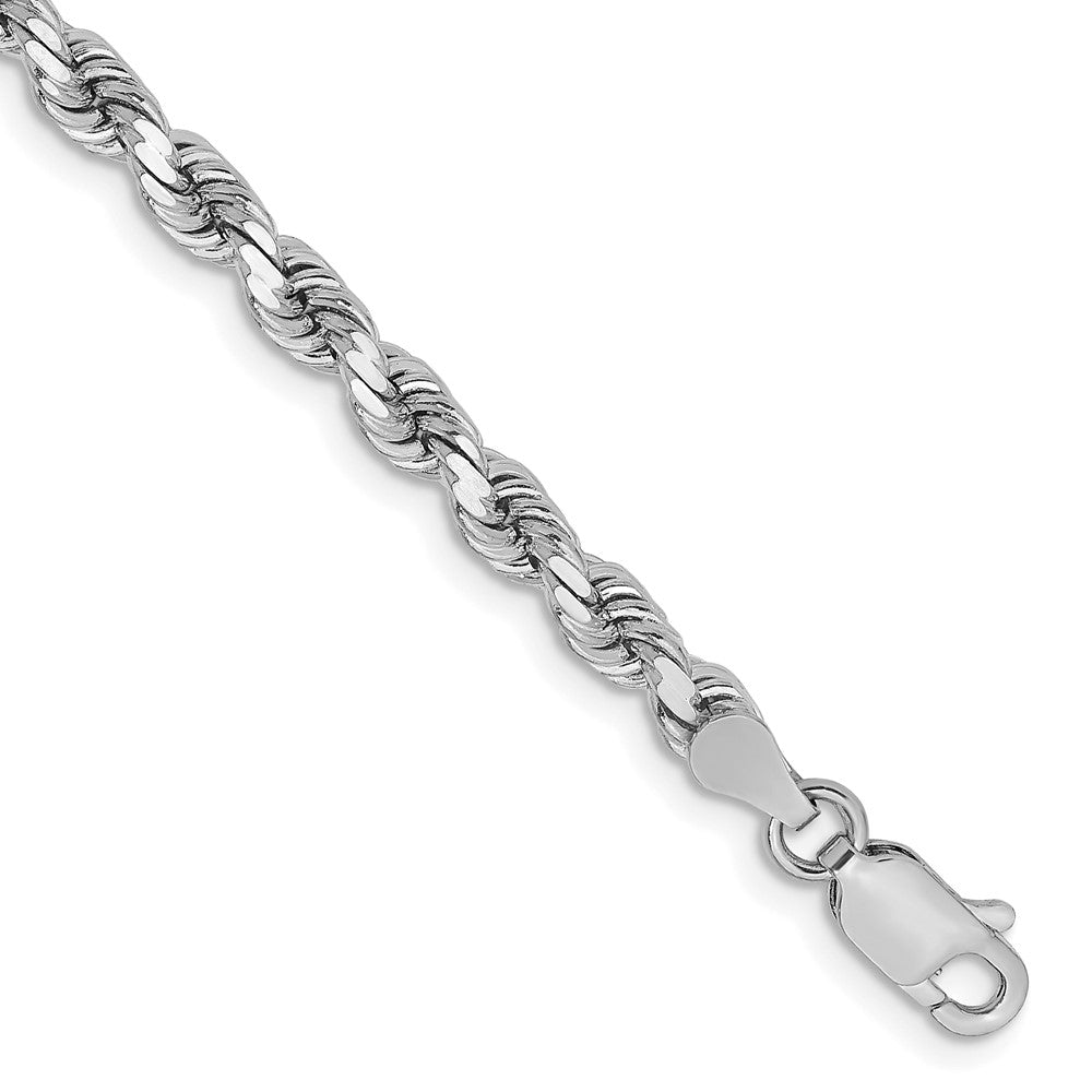 3.75mm 14K White Gold Diamond Cut Solid Rope Chain Bracelet, Item C10499-B by The Black Bow Jewelry Co.