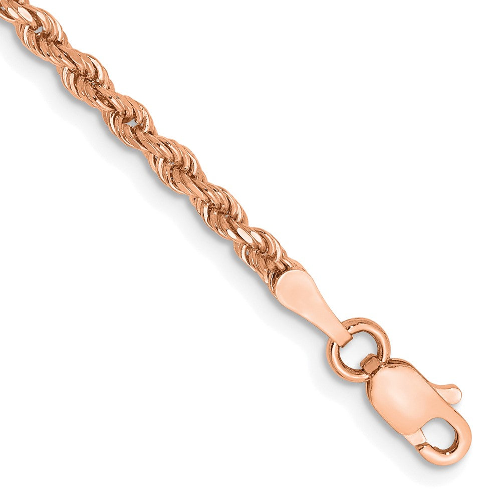 2.25mm 14K Rose Gold Handmade D/C Solid Rope Chain Bracelet, Item C10511-B by The Black Bow Jewelry Co.