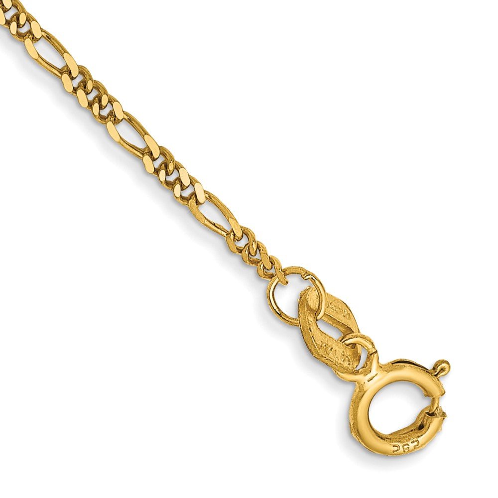 1.25mm 14K Yellow Gold Solid Flat Figaro Chain Anklet, Item C10512-A by The Black Bow Jewelry Co.
