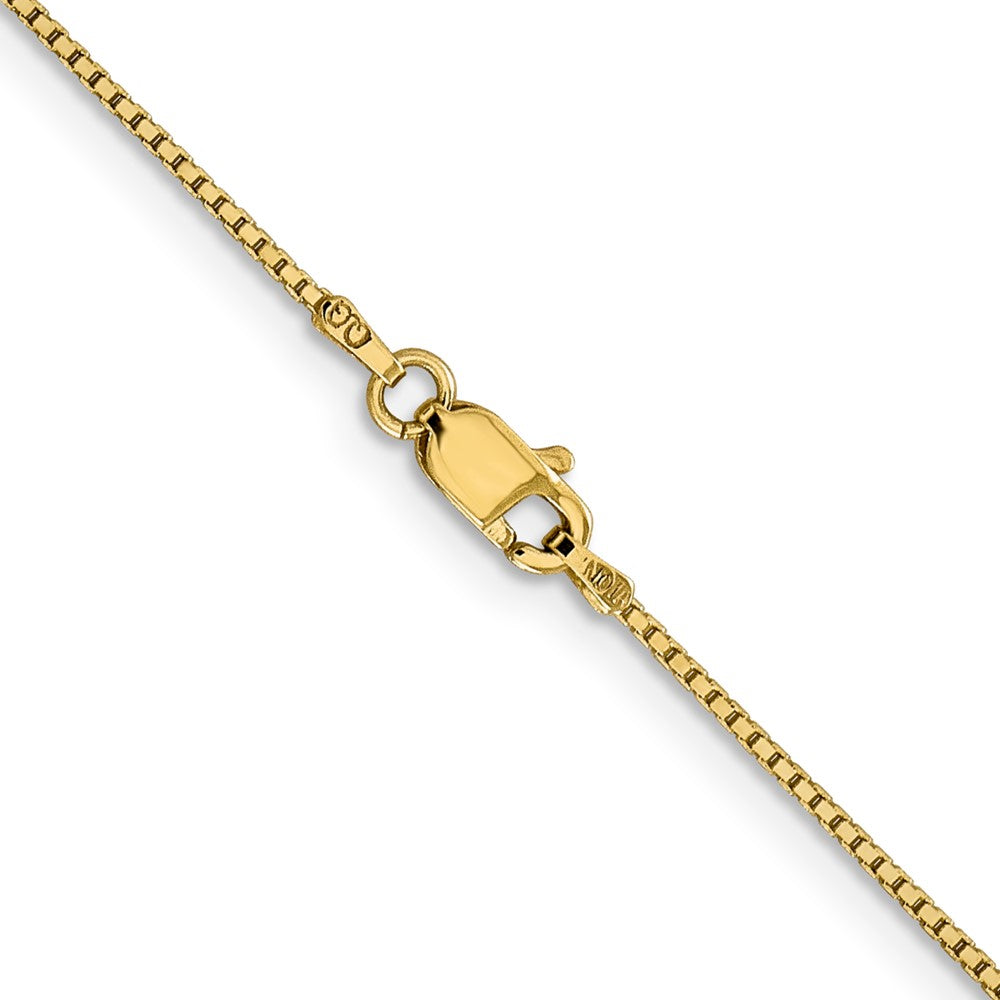 Alternate view of the 1mm 14K Yellow Gold Solid Box Chain Necklace by The Black Bow Jewelry Co.