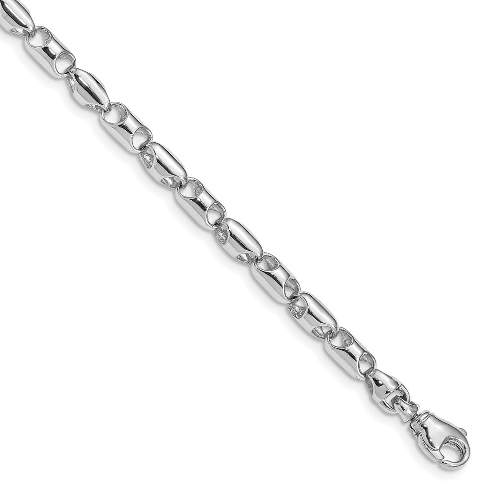 4mm 14K White Gold Fancy Barrel Link Chain Bracelet, Item C10537-B by The Black Bow Jewelry Co.