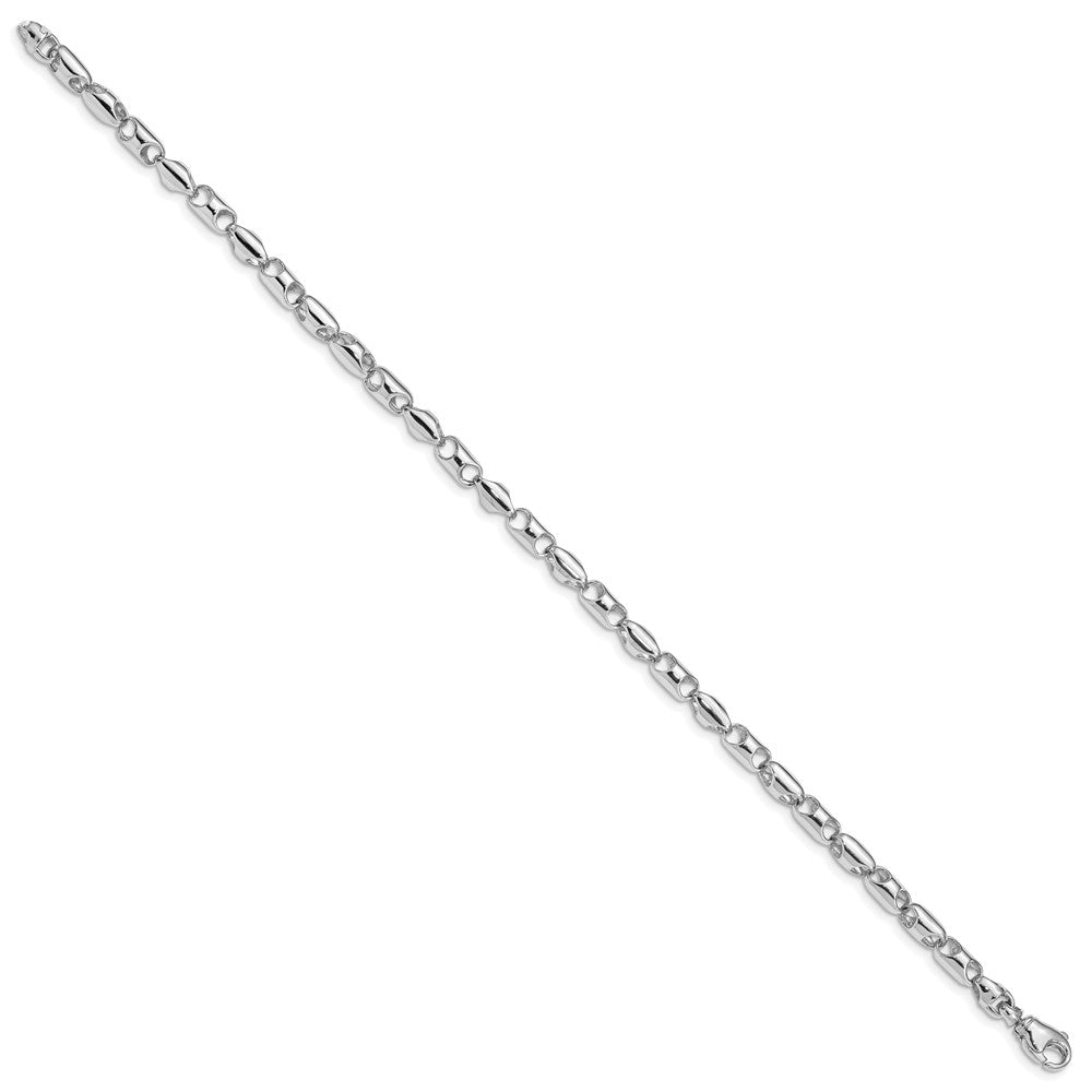 Alternate view of the 4mm 14K White Gold Fancy Barrel Link Chain Bracelet by The Black Bow Jewelry Co.
