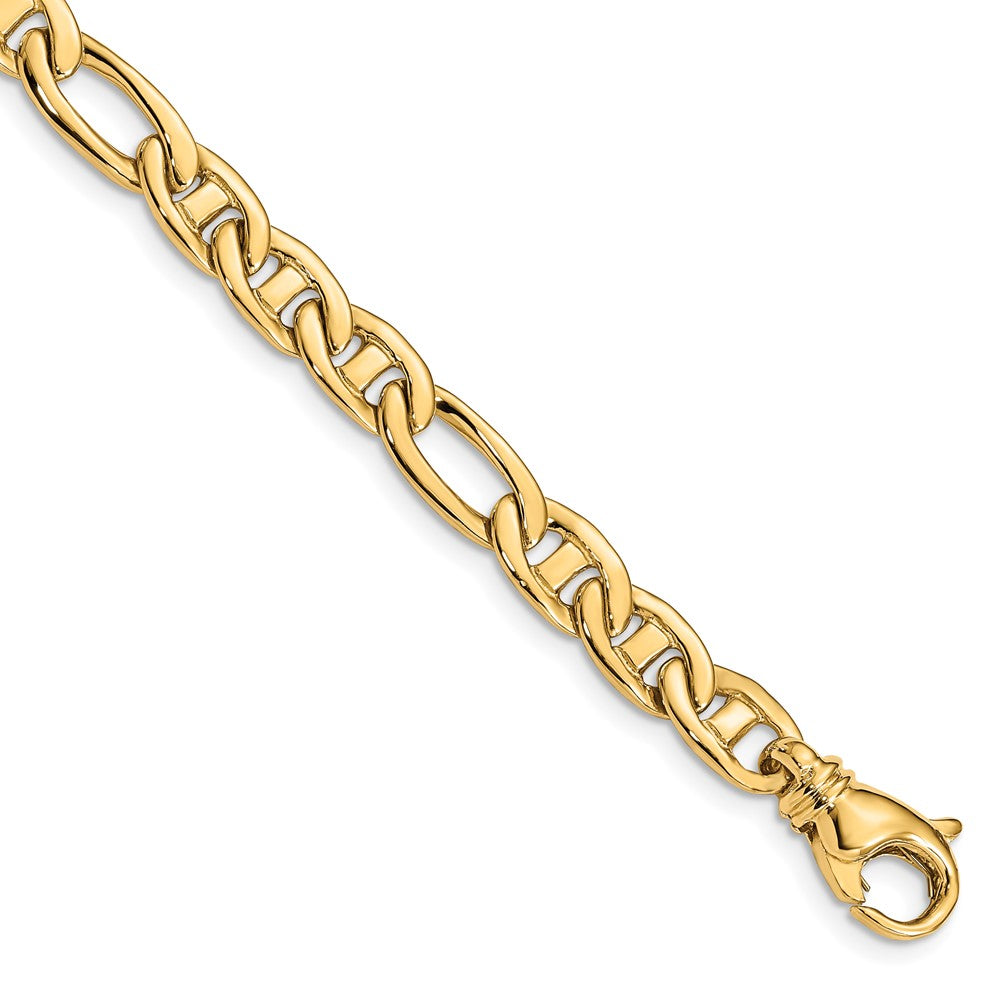 6.5mm 14K Yellow Gold Solid Flat Figaro Anchor Chain Bracelet, Item C10546-B by The Black Bow Jewelry Co.