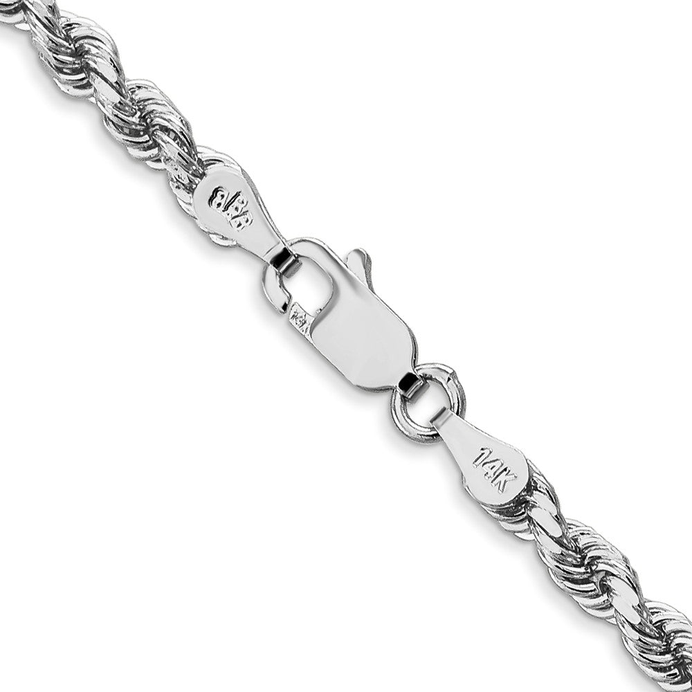 Alternate view of the 3.5mm 10k White Gold Solid Diamond Cut Rope Chain Bracelet by The Black Bow Jewelry Co.