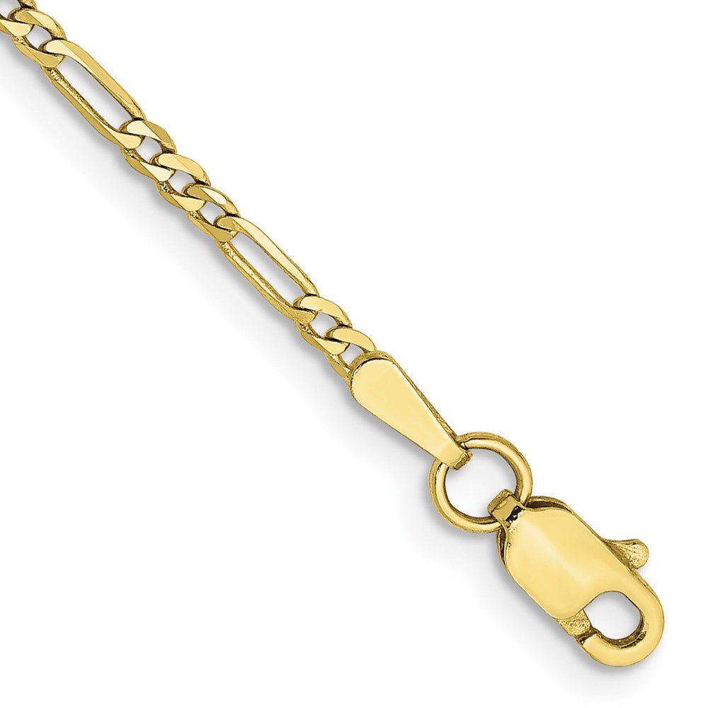 1.75mm 10K Yellow Gold Solid Flat Figaro Chain Anklet, Item C10579-A by The Black Bow Jewelry Co.