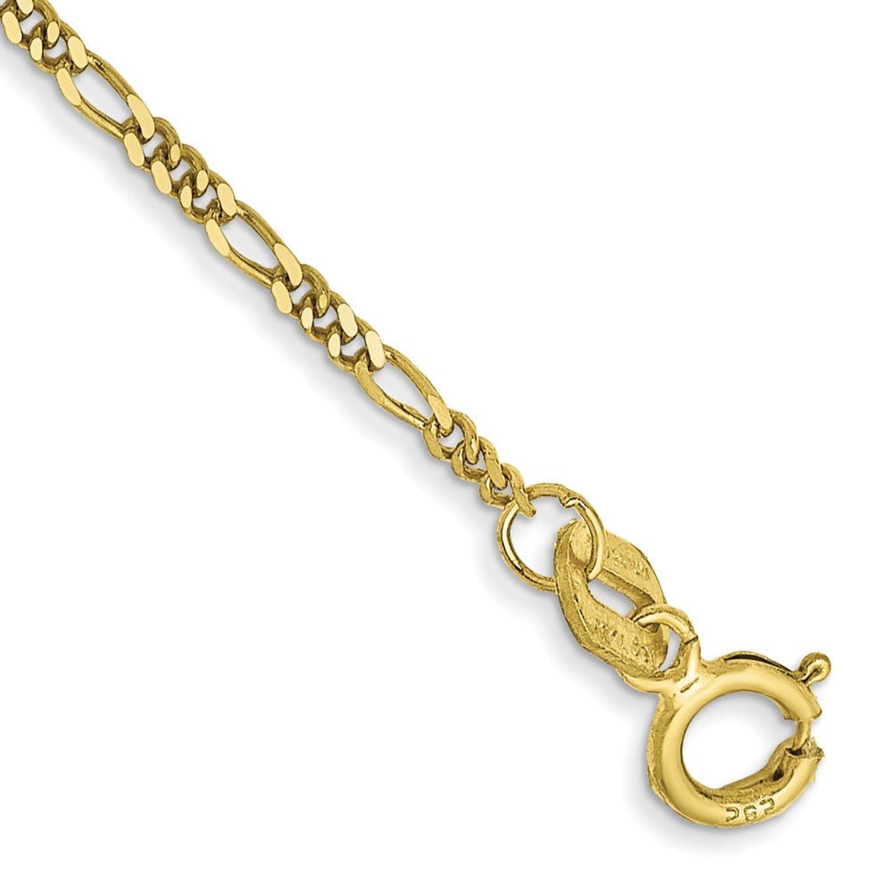 1.25mm 10K Yellow Gold Solid Flat Figaro Chain Anklet, Item C10580-A by The Black Bow Jewelry Co.